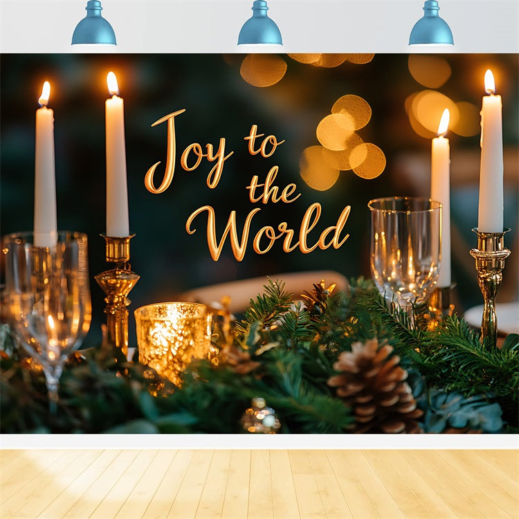 Joy to the World Backdrop Golden Candlelight Christmas Backdrop UK CJJ2-20