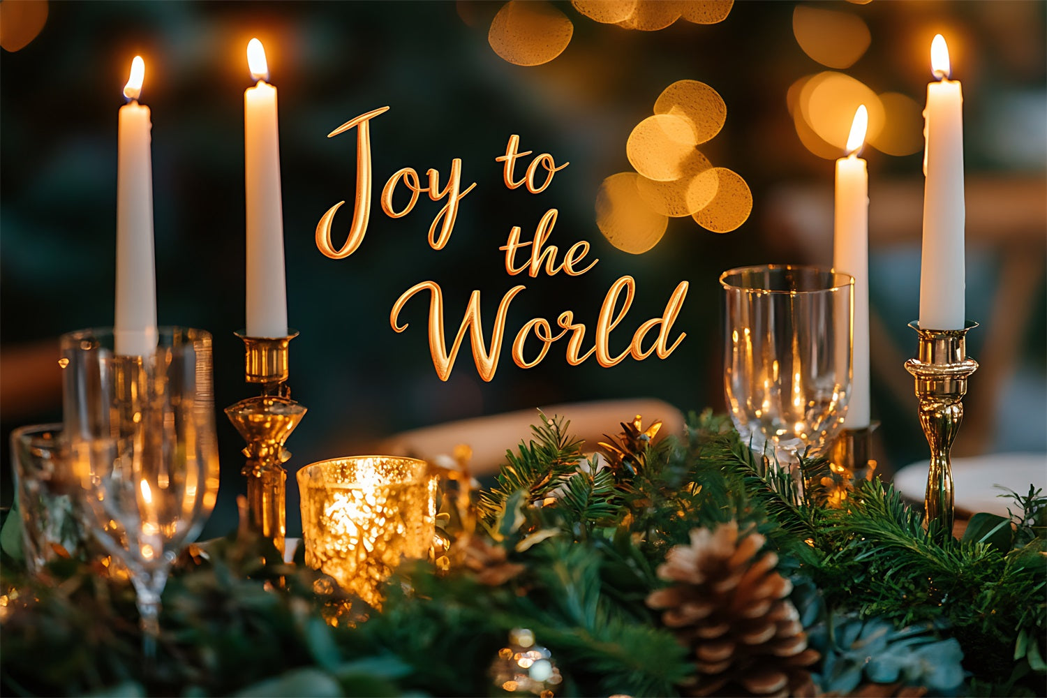 Joy to the World Backdrop Golden Candlelight Christmas Backdrop UK CJJ2-20