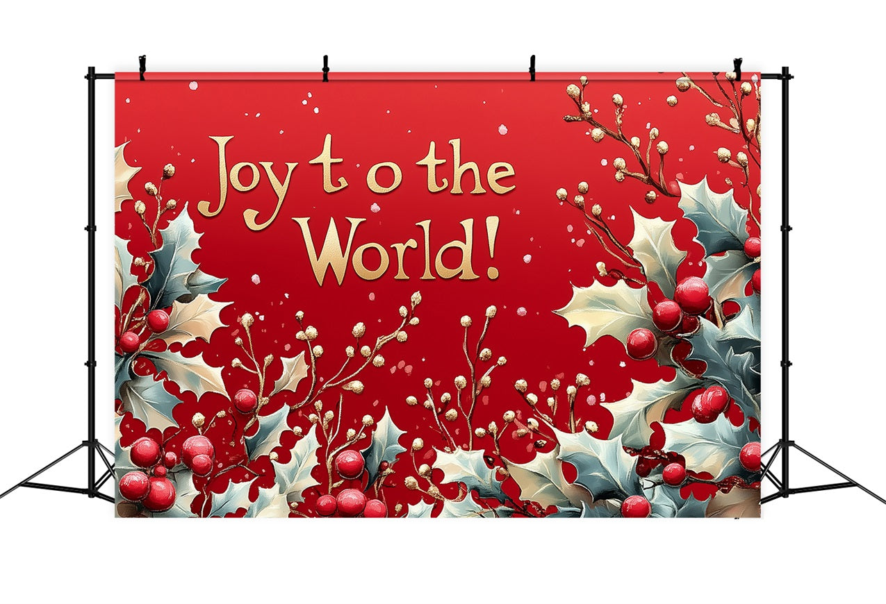 Joy to the World Backdrop Red Gold Holly Leaves Backdrop UK CJJ2-22