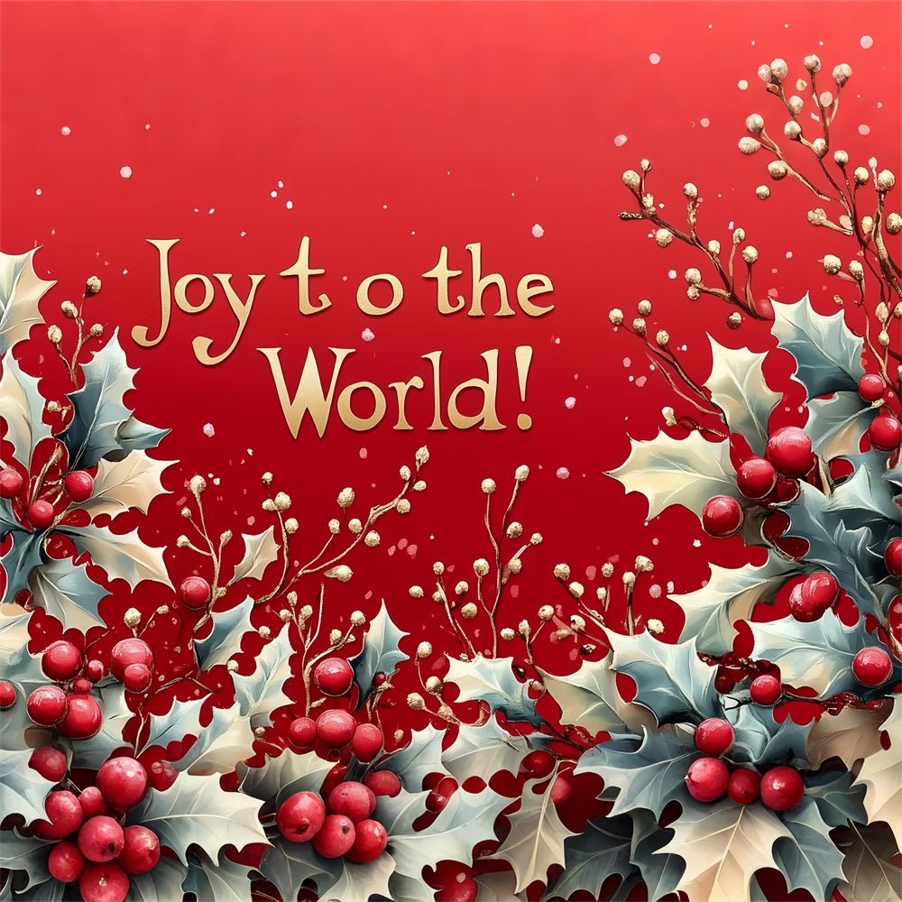 Joy to the World Backdrop Red Gold Holly Leaves Backdrop UK CJJ2-22