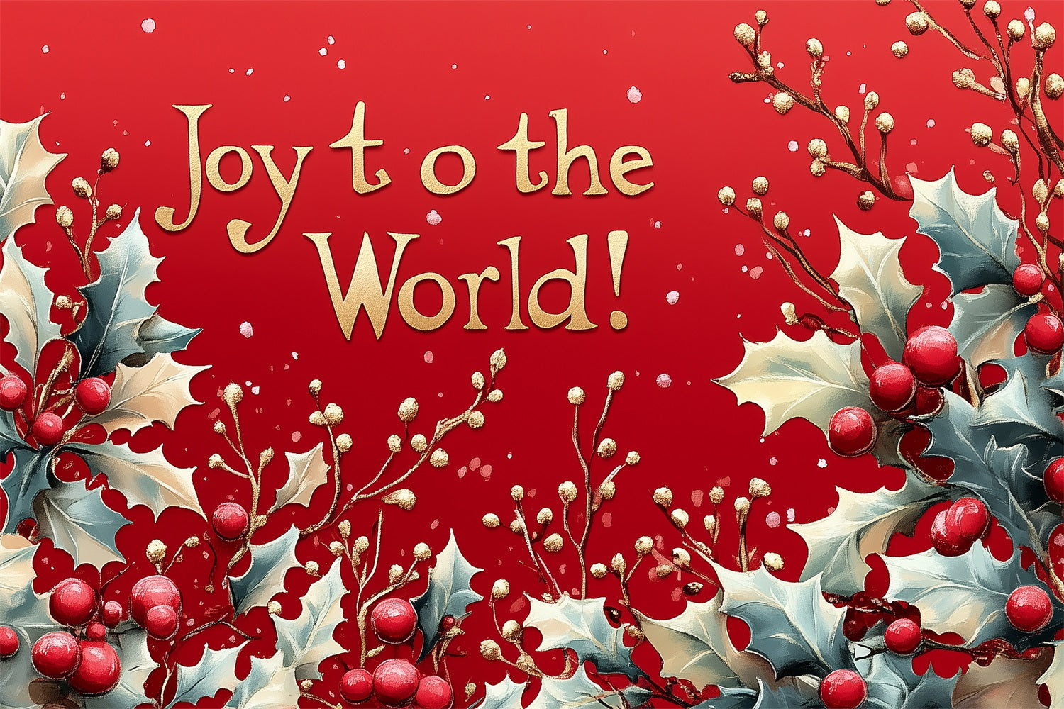 Joy to the World Backdrop Red Gold Holly Leaves Backdrop UK CJJ2-22