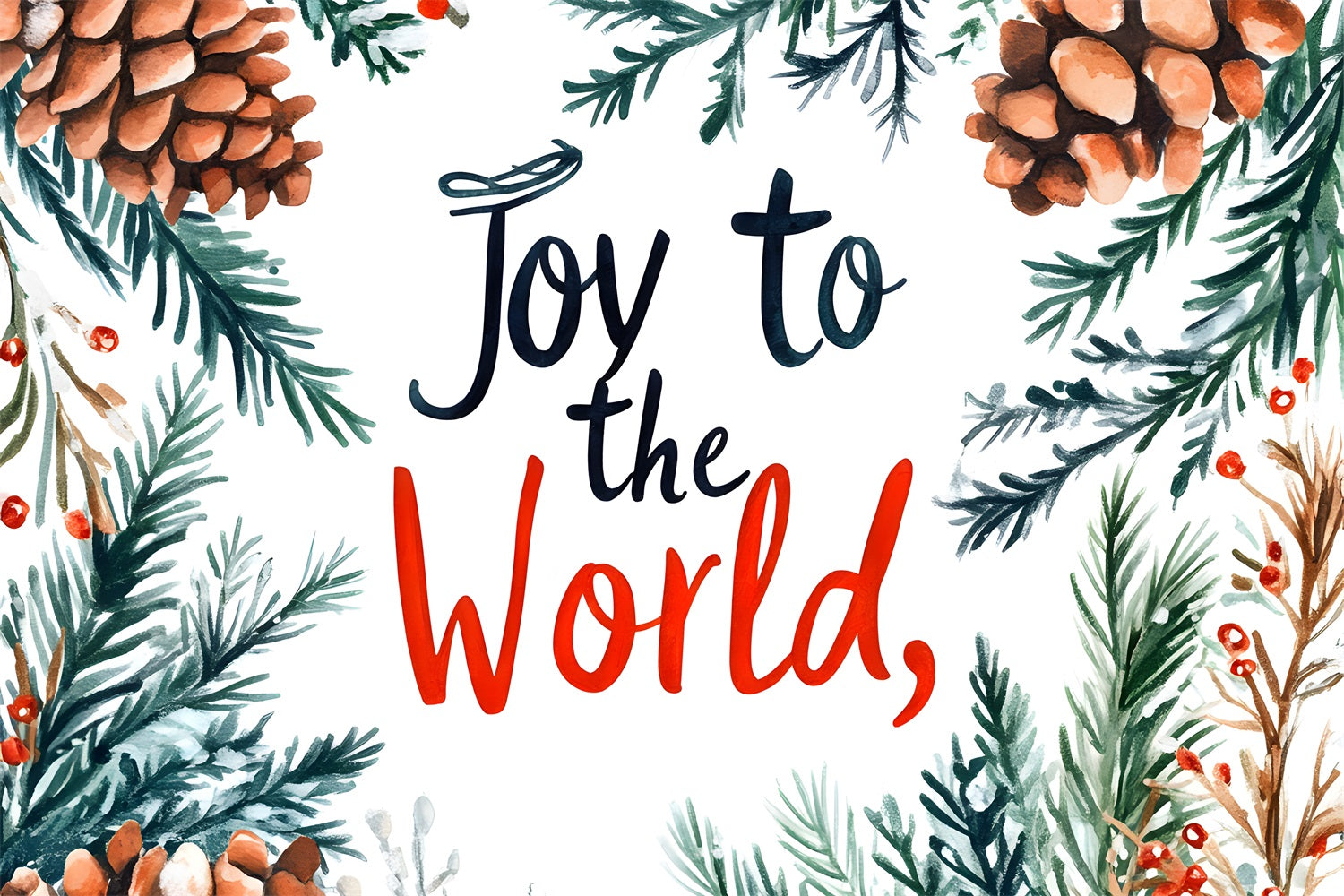 Joy to the World Backdrop Pine Branch Christmas Backdrop UK CJJ2-23