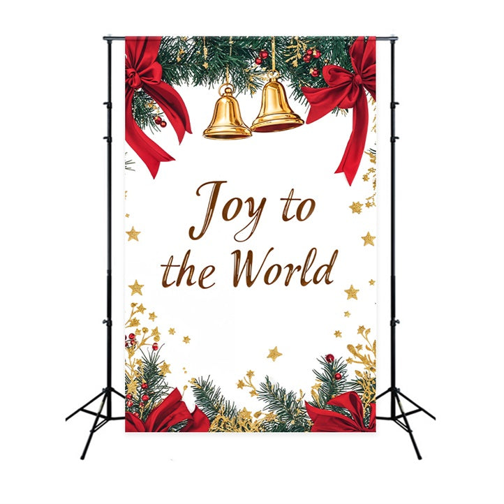 Joy to the World Backdrop Christmas Bells Red Ribbons Backdrop UK CJJ2-24