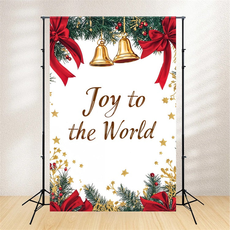 Joy to the World Backdrop Christmas Bells Red Ribbons Backdrop UK CJJ2-24