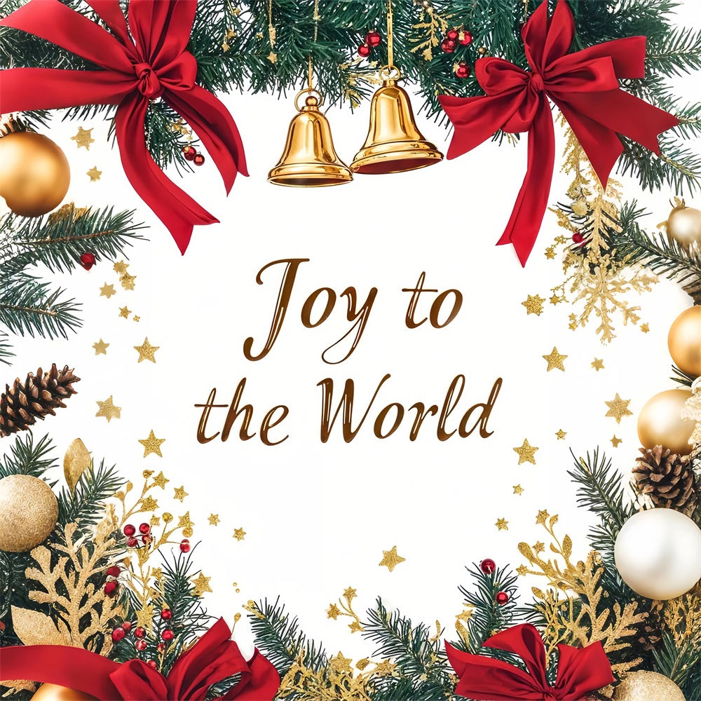 Joy to the World Backdrop Christmas Bells Red Ribbons Backdrop UK CJJ2-24