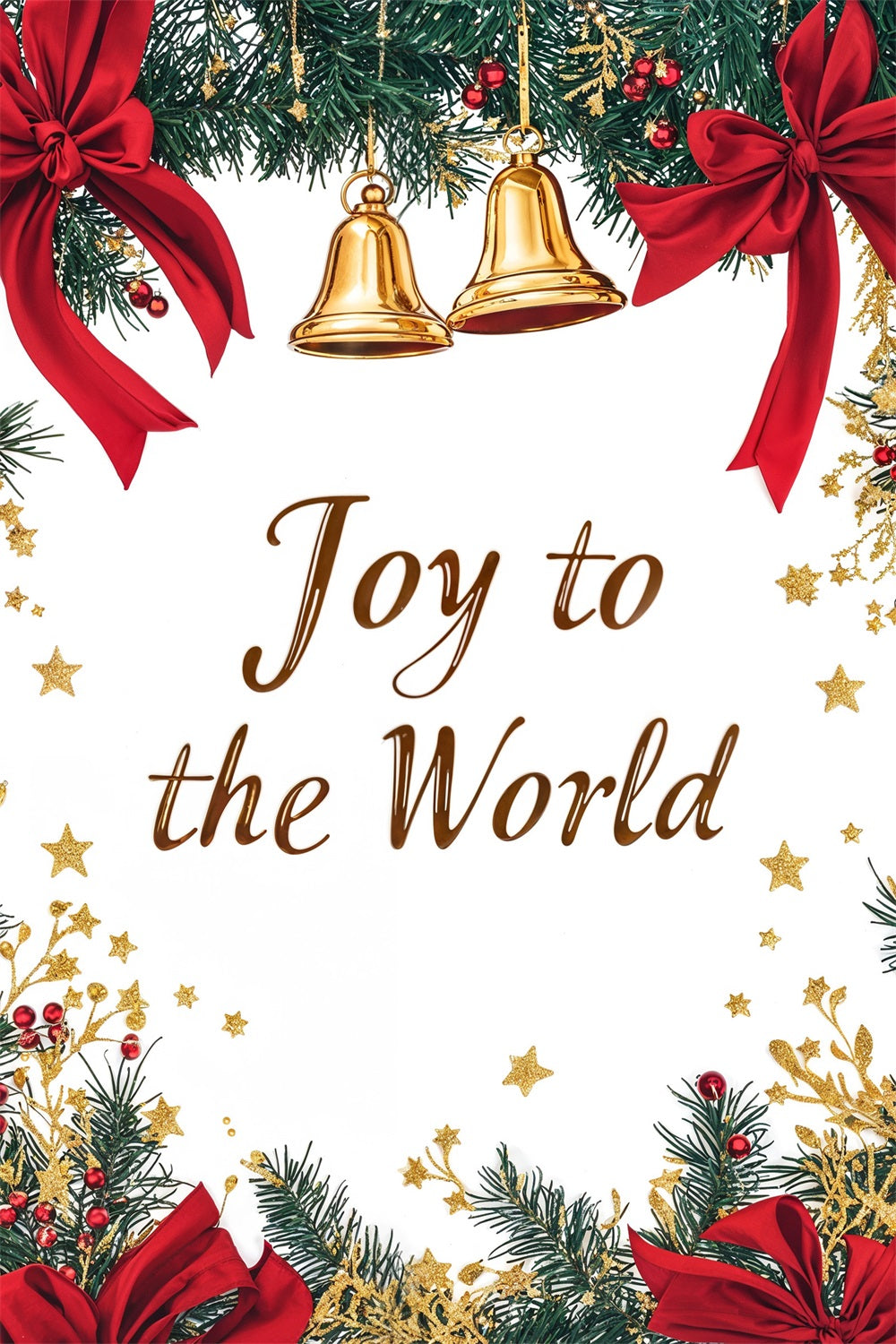 Joy to the World Backdrop Christmas Bells Red Ribbons Backdrop UK CJJ2-24