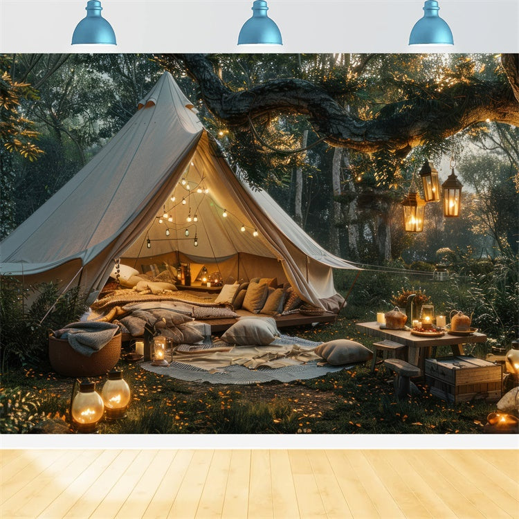 Forest Photography Backdrop Cozy Lantern Festival Tent Backdrop UK CJJ2-26