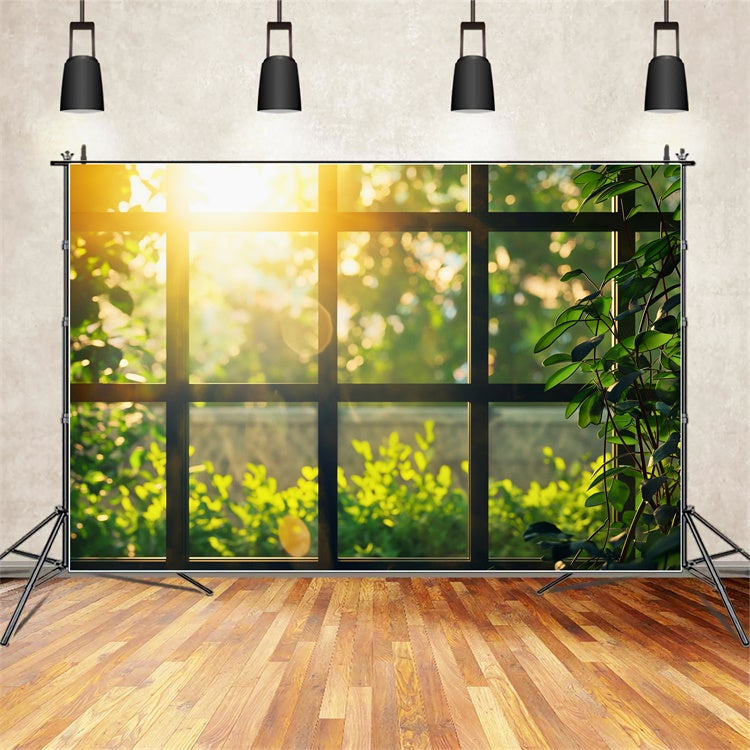 Photography Backdrops Forest Sunlit Greenery Cozy Window Backdrop UK CJJ2-29