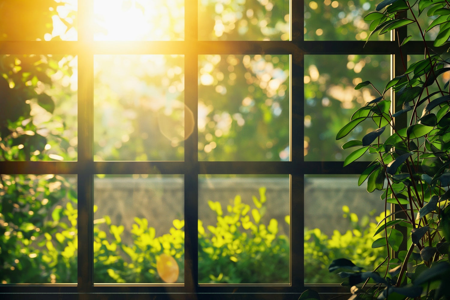 Photography Backdrops Forest Sunlit Greenery Cozy Window Backdrop UK CJJ2-29