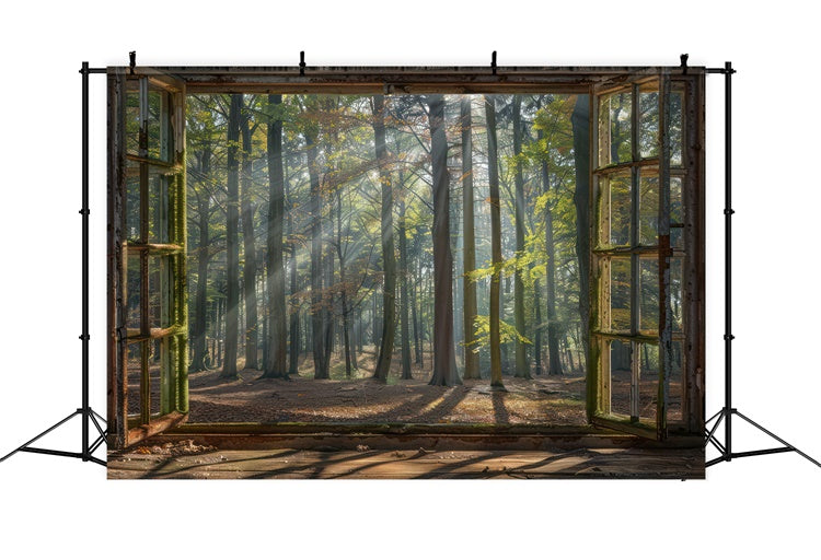 Forest Backdrop Ideas Vintage Cabin Window Sunbeams Backdrop UK CJJ2-31