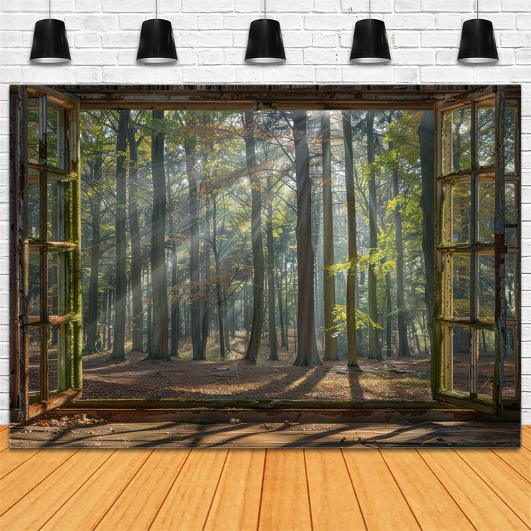 Forest Backdrop Ideas Vintage Cabin Window Sunbeams Backdrop UK CJJ2-31