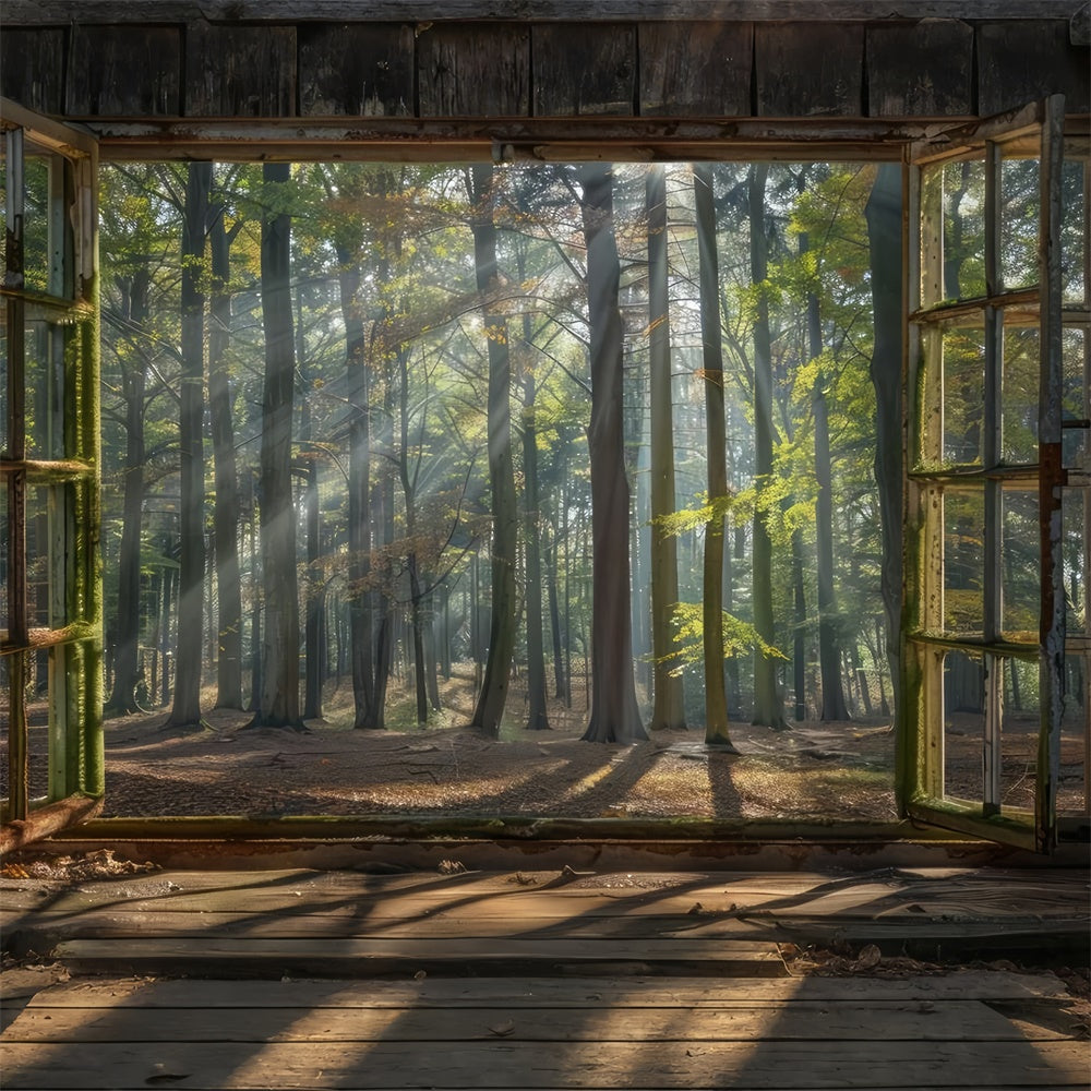 Forest Backdrop Ideas Vintage Cabin Window Sunbeams Backdrop UK CJJ2-31