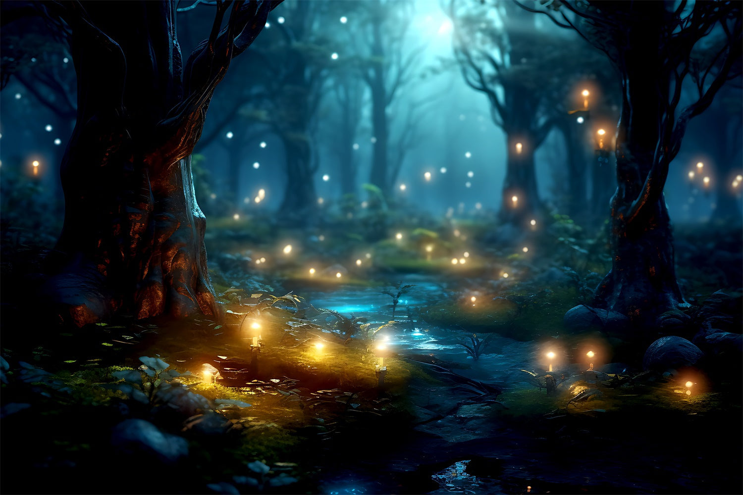 Forest Backdrop Dreamy Midnight Forest Glowing Backdrop UK CJJ2-33