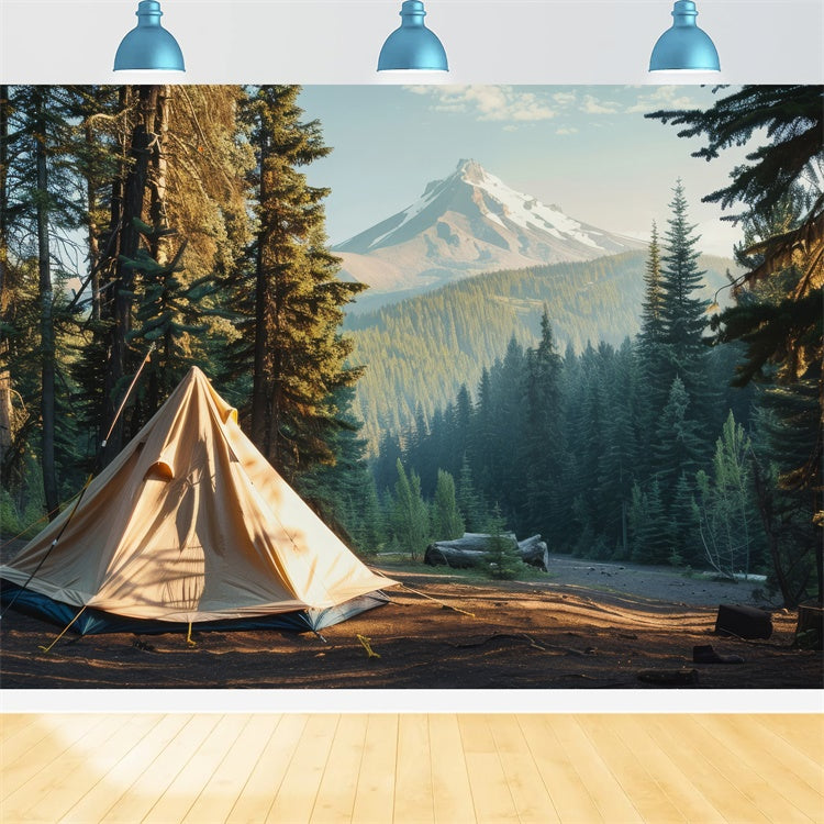 Forest Photo Backdrops Mountain View Serene Camping Backdrop UK CJJ2-34