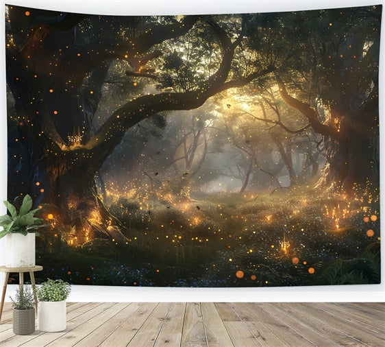 Backdrop Forest Golden Light Firefly Forest Backdrop UK CJJ2-36