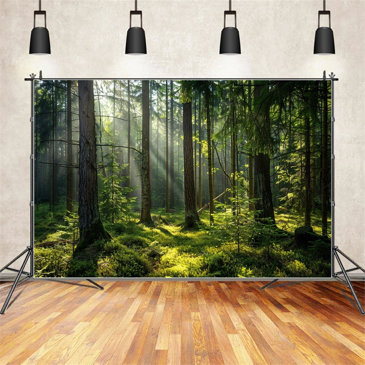 Woodland Photo Backdrop Serene Sunlit Pine Forest Backdrop UK CJJ2-37