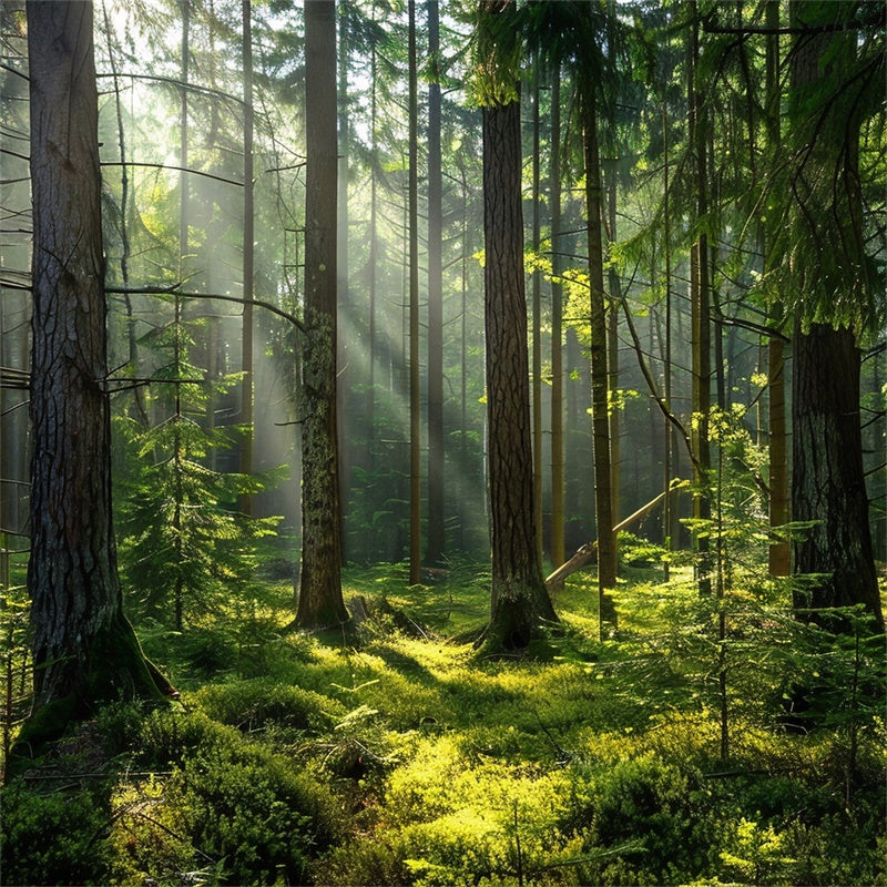 Woodland Photo Backdrop Serene Sunlit Pine Forest Backdrop UK CJJ2-37