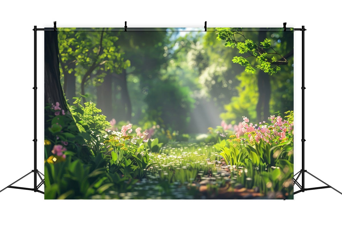 Forest Backdrop Photography Golden Sunbeam Wildflower Backdrop UK CJJ2-40