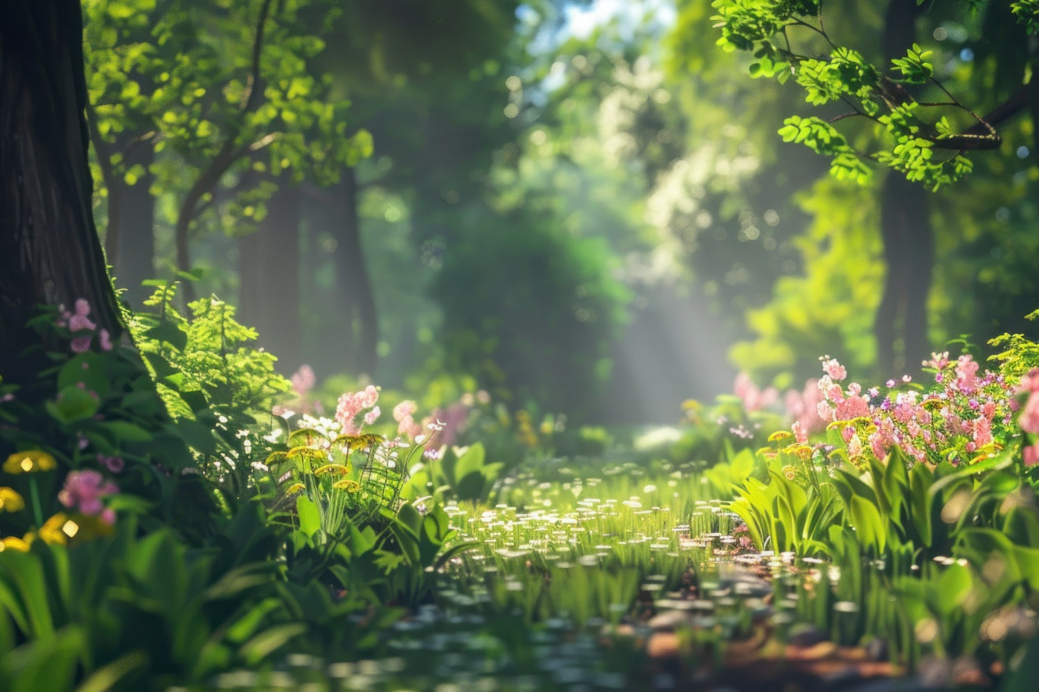 Forest Backdrop Photography Golden Sunbeam Wildflower Backdrop UK CJJ2-40