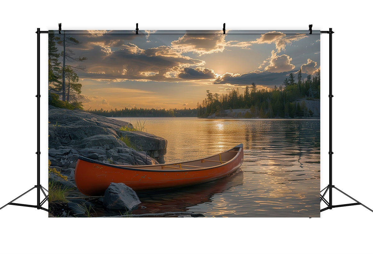 Photography Backdrop Forest Tranquil Dusk Canoe Shore Backdrop UK CJJ2-44