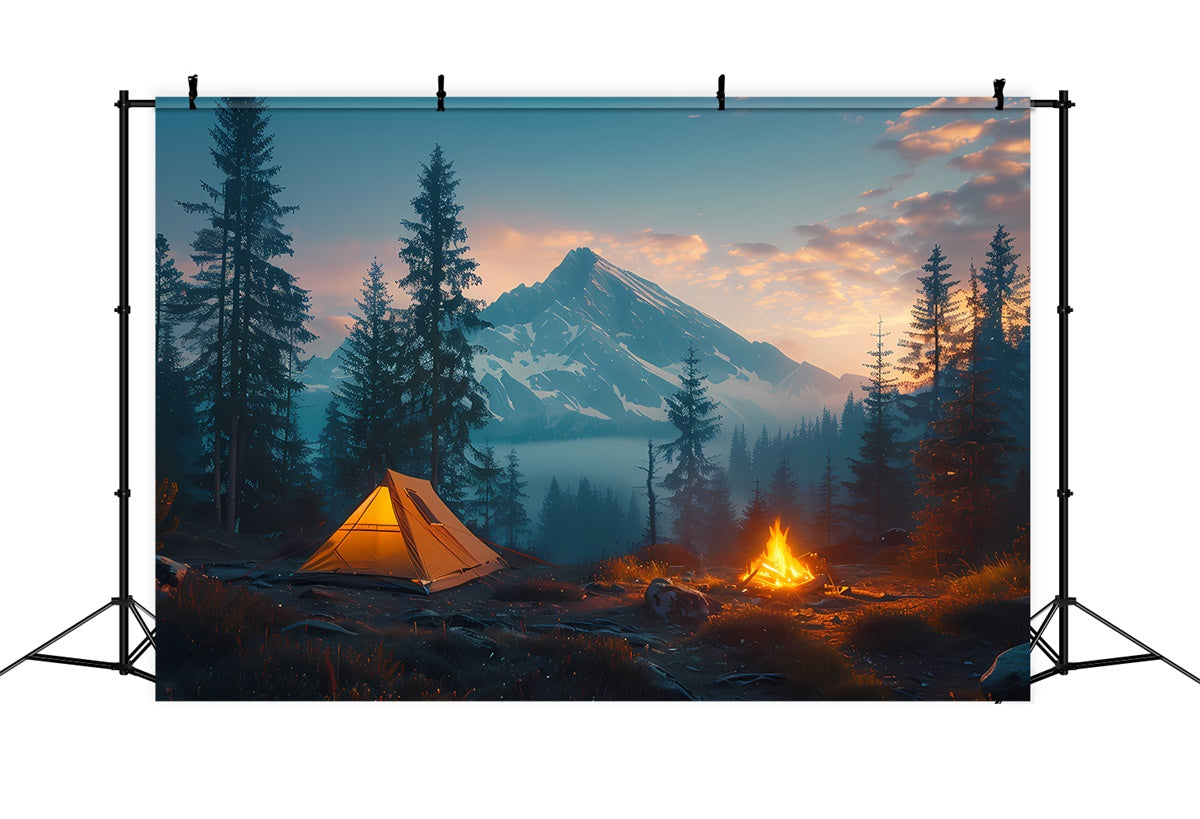 Wilderness Backdrop Snowy Summit Forest Camping Backdrop UK CJJ2-47