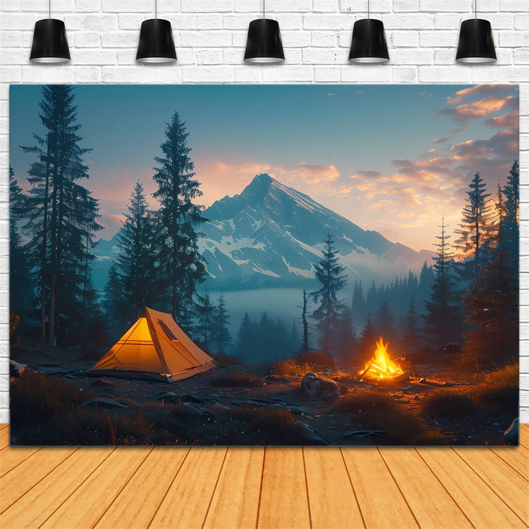 Wilderness Backdrop Snowy Summit Forest Camping Backdrop UK CJJ2-47