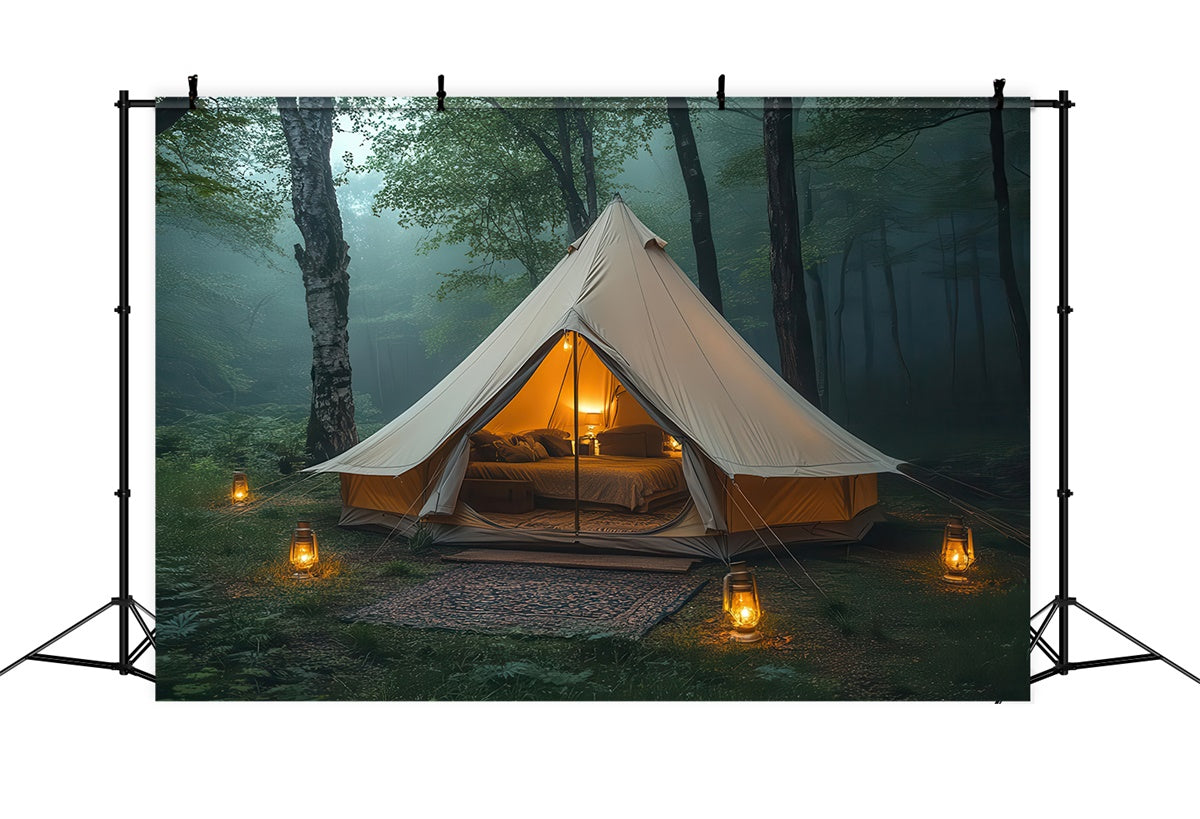 Forest Photography Backdrop Warm Light Cozy Camp Tent Backdrop UK CJJ2-49