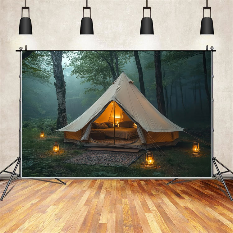 Forest Photography Backdrop Warm Light Cozy Camp Tent Backdrop UK CJJ2-49