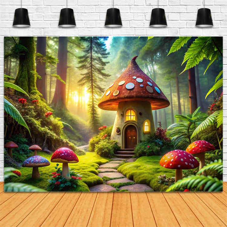 Fairy Tale Forest Backdrop Whimsical Mushroom House Backdrop UK CJJ2-51