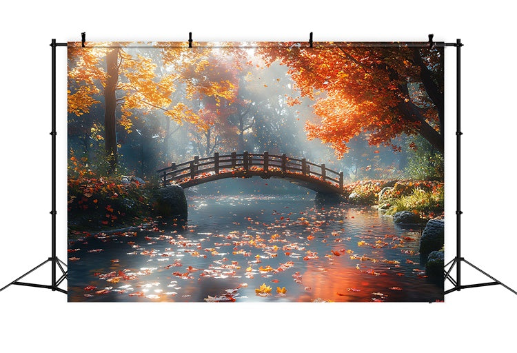 Autumn Forest Backdrop Tranquil Maple Leaves Bridge Backdrop UK CJJ2-52