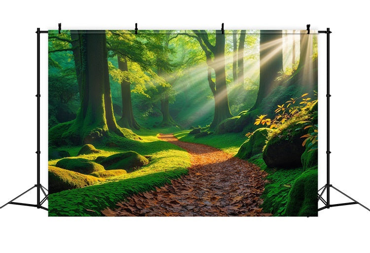 Forest Backdrop Photography Golden Sunbeam Mossy Path Backdrop UK CJJ2-53