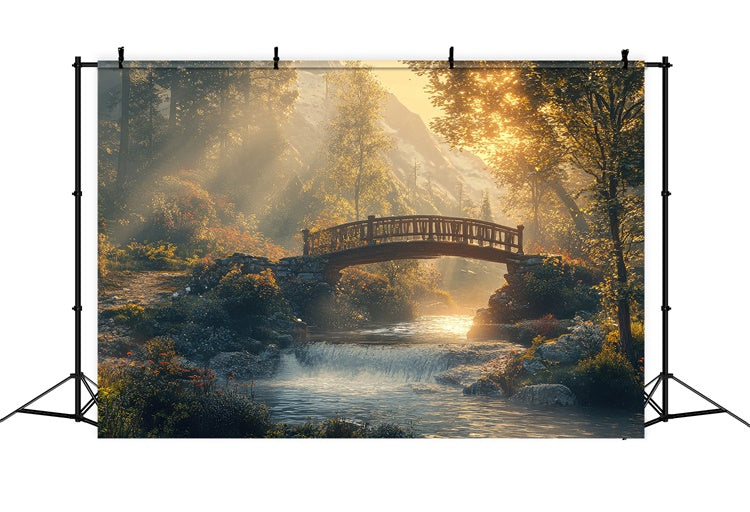 Woodland Photo Backdrop Rustic Woodland Creek Bridge Backdrop UK CJJ2-54