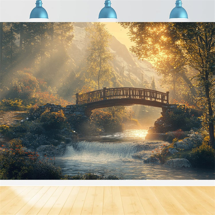 Woodland Photo Backdrop Rustic Woodland Creek Bridge Backdrop UK CJJ2-54