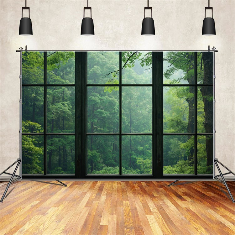 Forest Backdrop Photography Serene Forest View Window Backdrop UK CJJ2-57