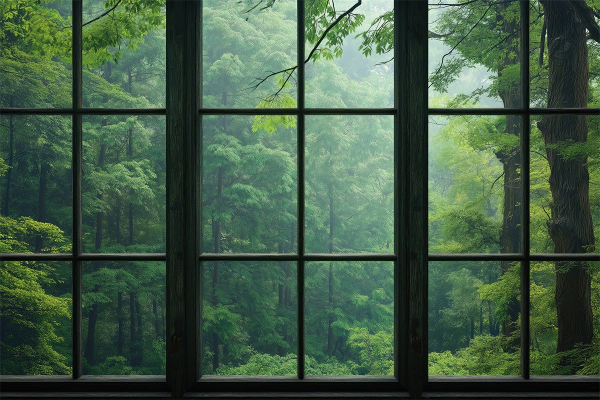 Forest Backdrop Photography Serene Forest View Window Backdrop UK CJJ2-57