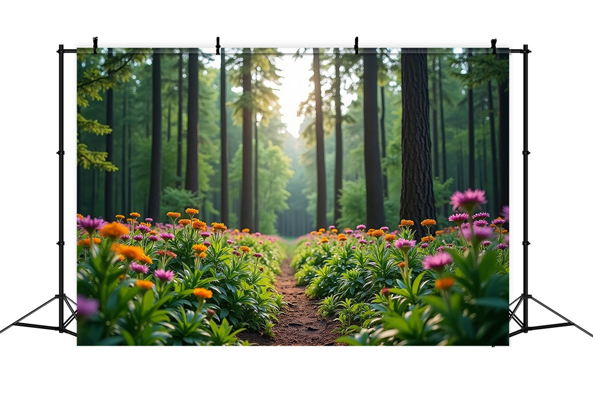 Forest Backdrop Blooming Wildflower Forest Path Backdrop UK CJJ2-58