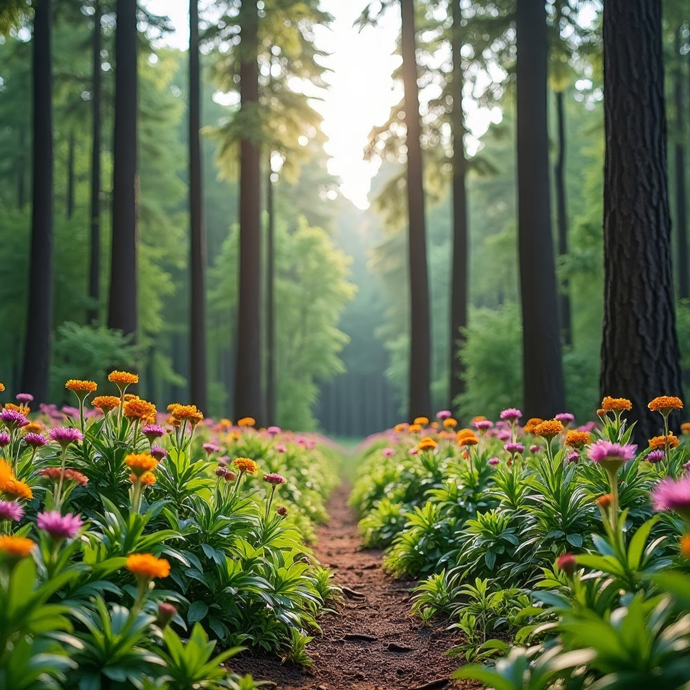 Forest Backdrop Blooming Wildflower Forest Path Backdrop UK CJJ2-58