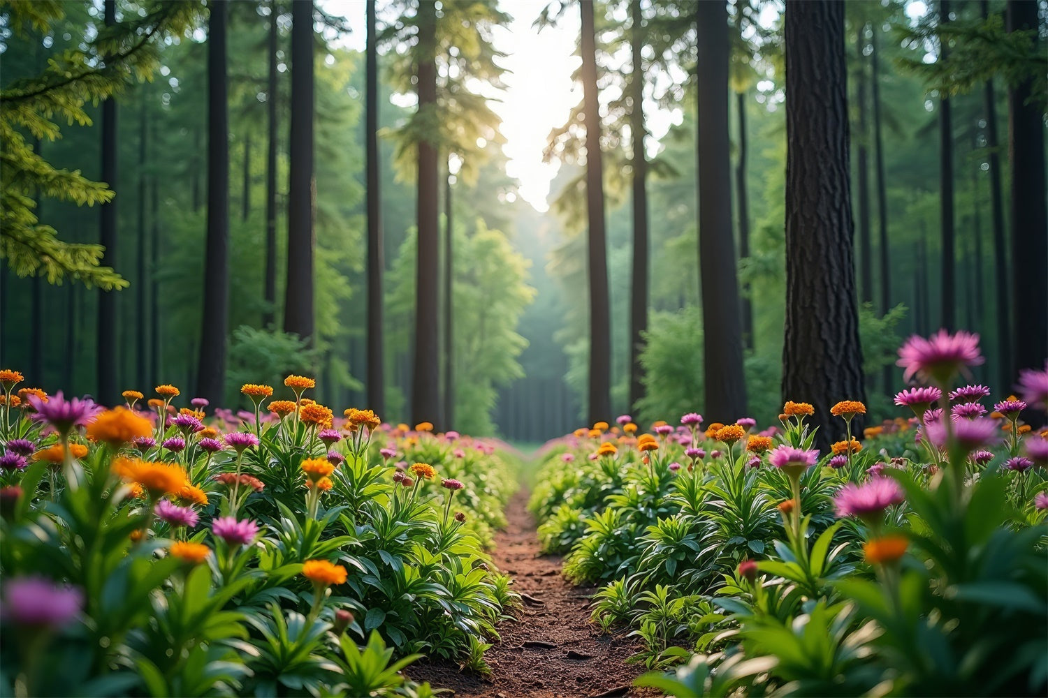 Forest Backdrop Blooming Wildflower Forest Path Backdrop UK CJJ2-58