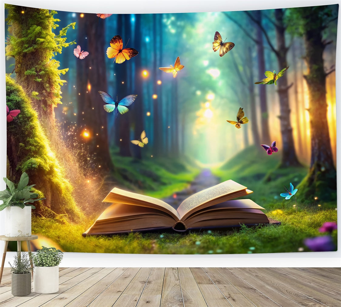 Backdrop Forest Glowing Forest Butterfly Book Backdrop UK CJJ2-60