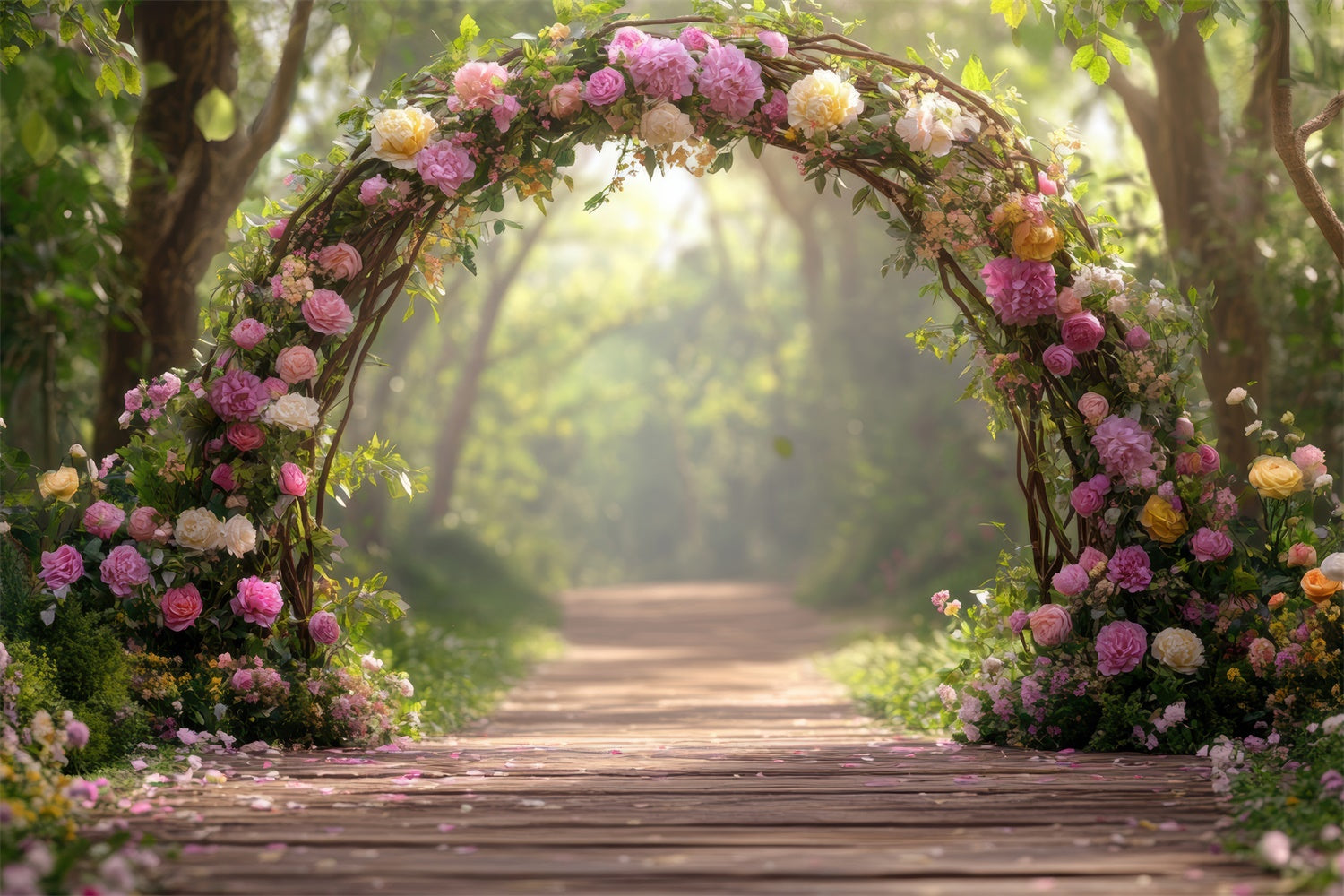 Photography Backdrop Forest Elegant Flower Arch Trail Backdrop UK CJJ2-62