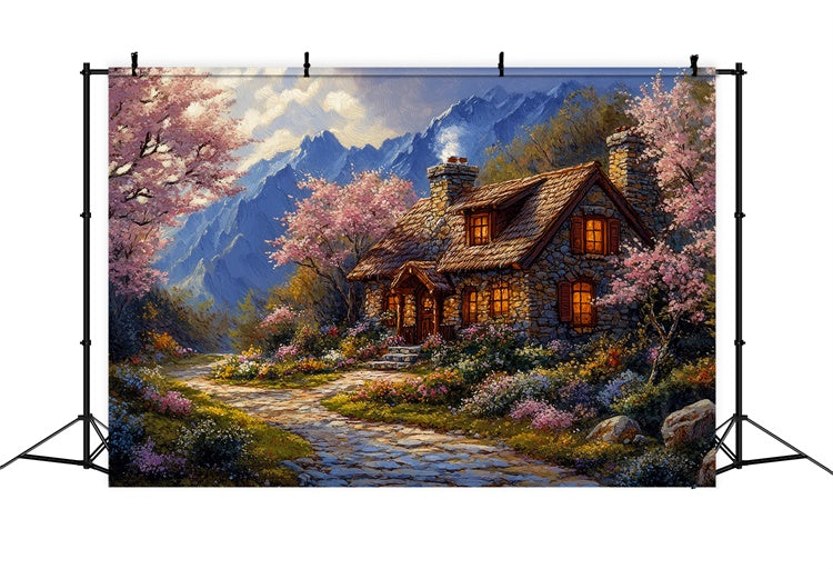 Forest Photo Backdrop Cozy Mountain Cottage Flower Backdrop UK CJJ2-65