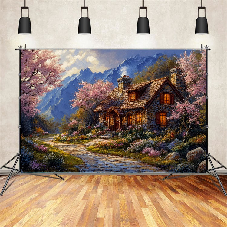 Forest Photo Backdrop Cozy Mountain Cottage Flower Backdrop UK CJJ2-65