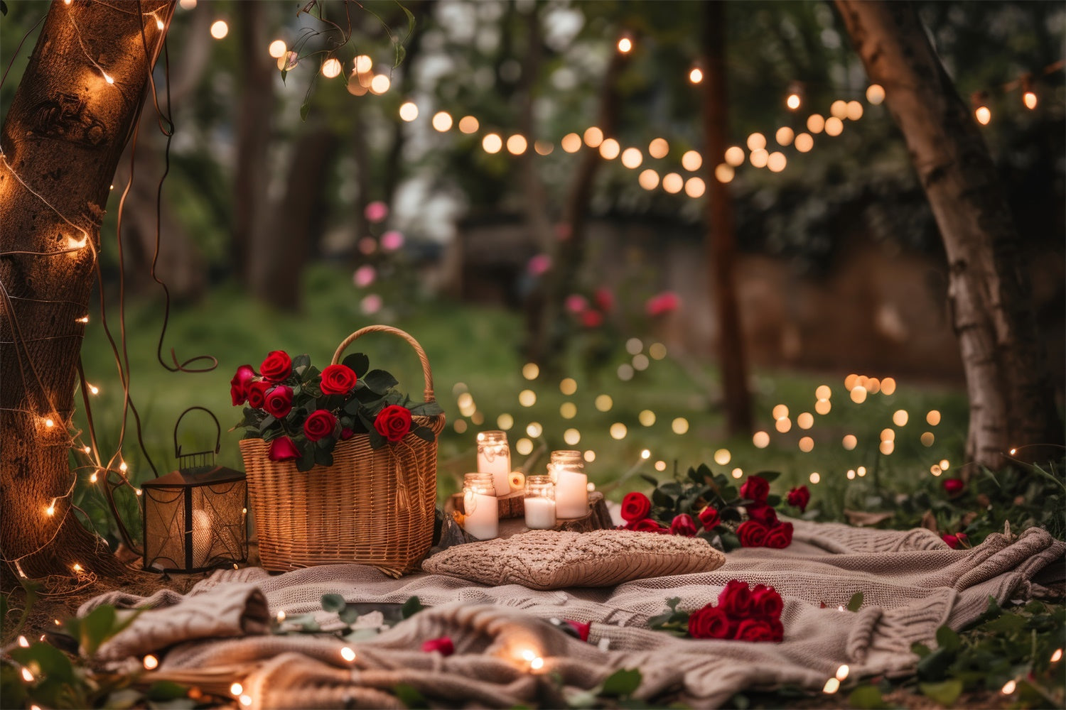 Forest Backdrops Romantic Candlelit Picnic Woods Backdrop UK CJJ2-66