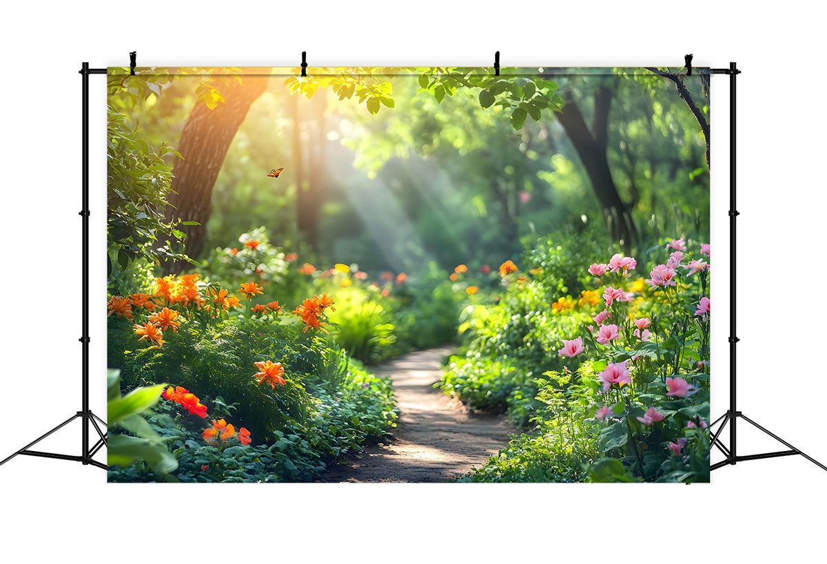 Backdrop Forest Glowing Sunlit Flower Trail Backdrop UK CJJ2-67