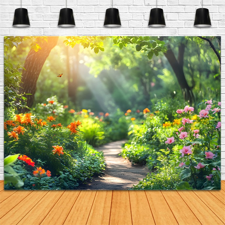 Backdrop Forest Glowing Sunlit Flower Trail Backdrop UK CJJ2-67