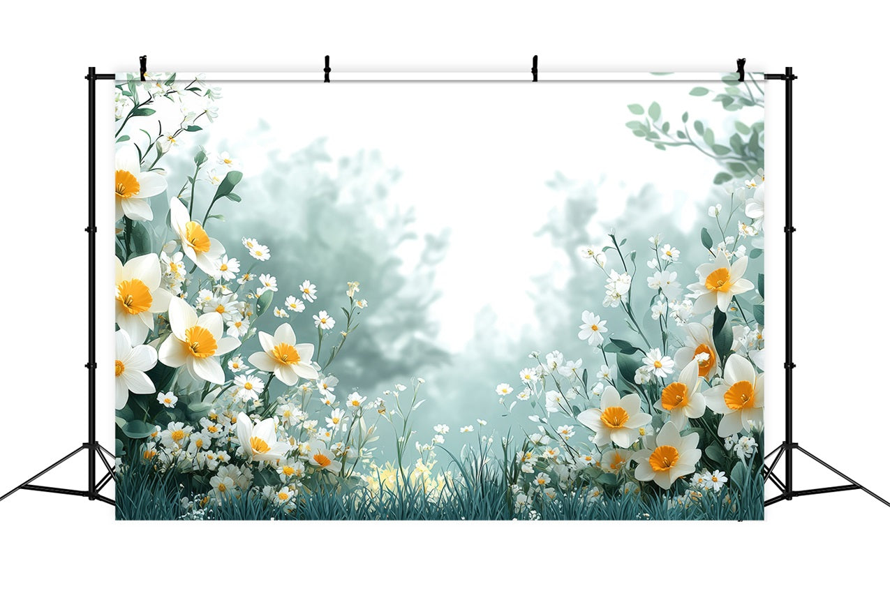 Daffodil Backdrop Serene White Bloom Floral Backdrop UK CJJ2-8