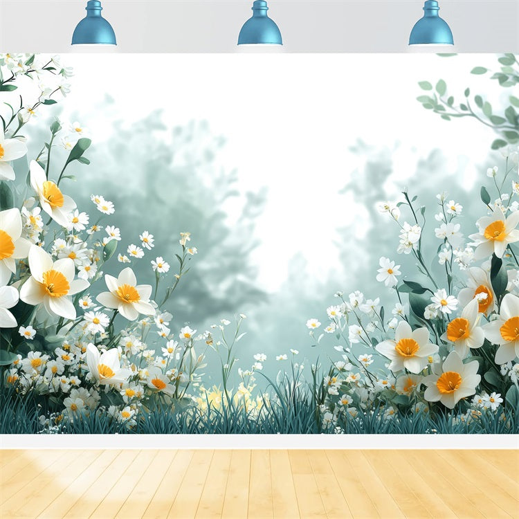 Daffodil Backdrop Serene White Bloom Floral Backdrop UK CJJ2-8