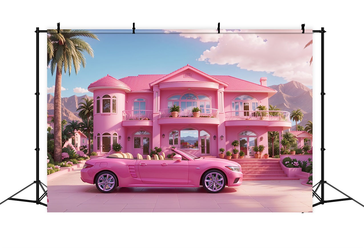 Pink Girl Backdrop House Backdrop Pink Mansion Car Backdrop UK CJJ2-83