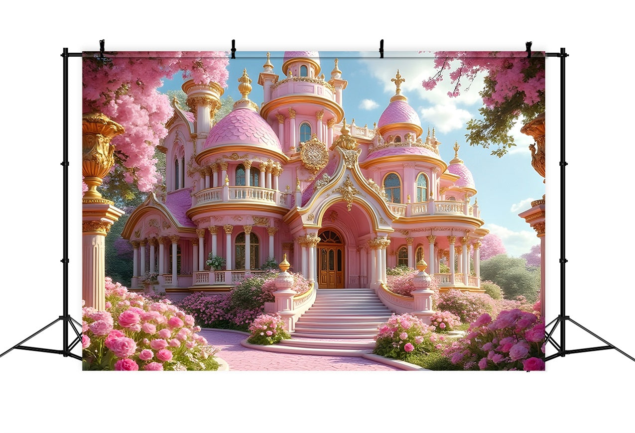 Fashion Doll Backdrop Pink Fairytale Castle Backdrop UK CJJ2-87