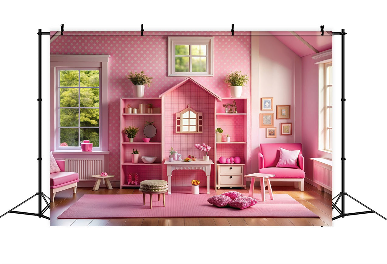 Fashion Doll Backdrop Backdrops Pink Dollhouse Room Backdrop UK CJJ2-91